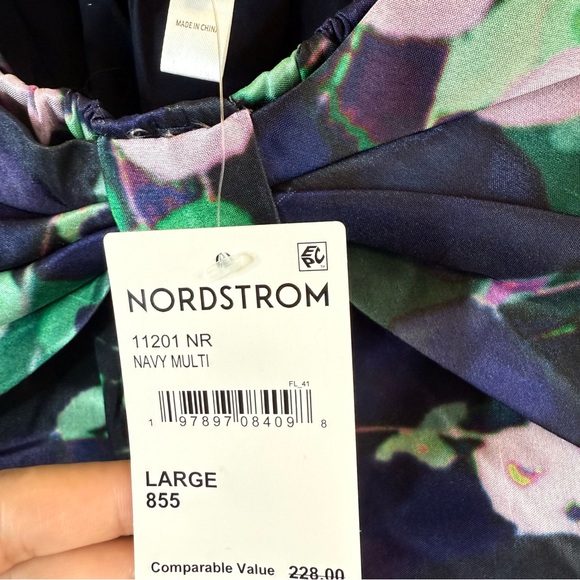 Hutch Bow Navy Multi Floral Babydoll Mini Dress Size Large NWT - Picture 9 of 14